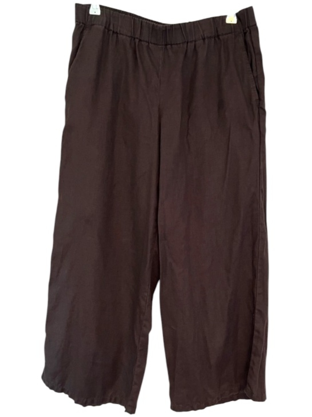 Eileen Fisher Organic Linen Wide Leg Cropped Pants Sz PM. Brown w/Pockets